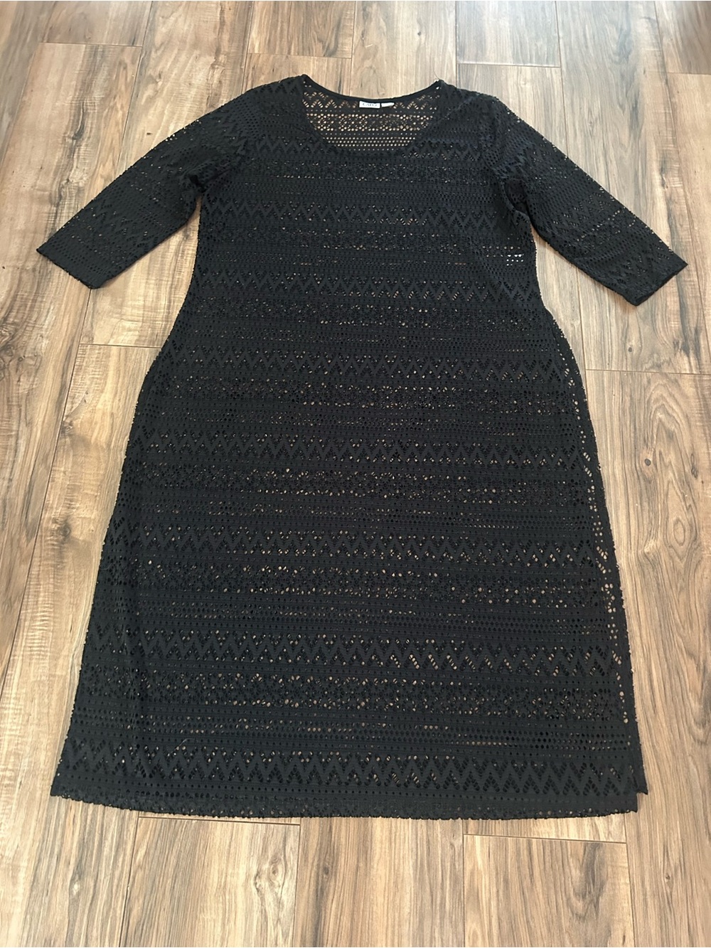 Cato Black Openwork Crochet Midi Dress
